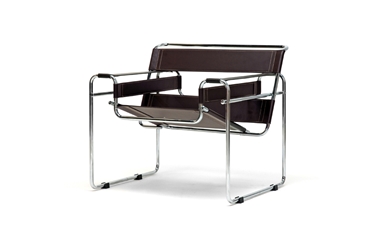 Baxton Studio Wassily Chair - Brown Leather and Chromed Steel